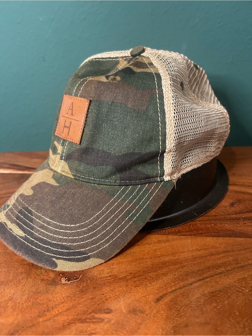 Legacy Camouflage Trucker Hat with Beige Mesh and Leather Patch